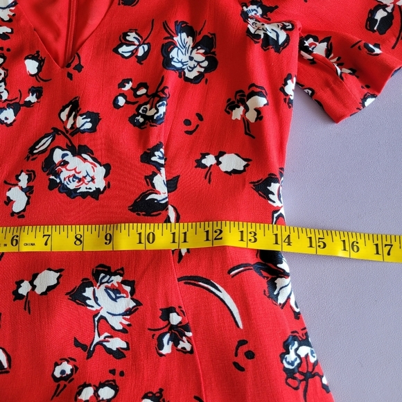 Veronica Beard Joia Red Multi Floral Print V-Neck Belted Midi Dress Size 2 - XS - Picture 14 of 15